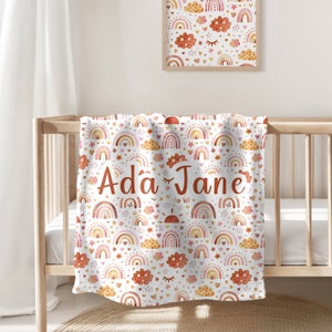 Watercolor Rainbow Boho Blanket for Baby Girl with/without Name, Personalized Custom Baby Blanket, Sherpa/Minky Blanket Gift, Rainbow Gift