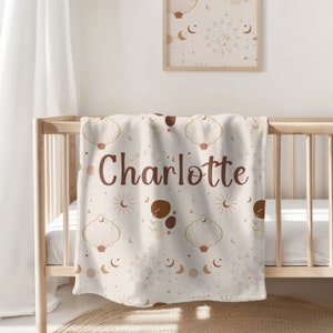 Neutral Boho Celestial Blanket for Baby with/without Name, Personalized Custom Baby Blanket, Cute Sherpa/Minky Blanket Gift, Boho Nursery