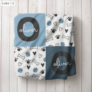 Dog Name Blanket with Bone and Ball, Personalized Dog Blanket, Cute Dog Blanket, Gift For Dog, Personalized Puppy Blanket, Dog Bedding