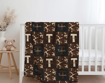 Couverture imprimée vache, couverture bébé personnalisée, couverture en peau de vache pour bébé/enfant en bas âge, couverture western vache ferme, cadeau vache, couverture bébé sherpa/minky