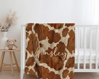 Couverture imprimée vache, couverture bébé personnalisée, couverture en peau de vache pour bébé/enfant en bas âge, couverture western vache ferme, cadeau vache, couverture bébé sherpa/minky
