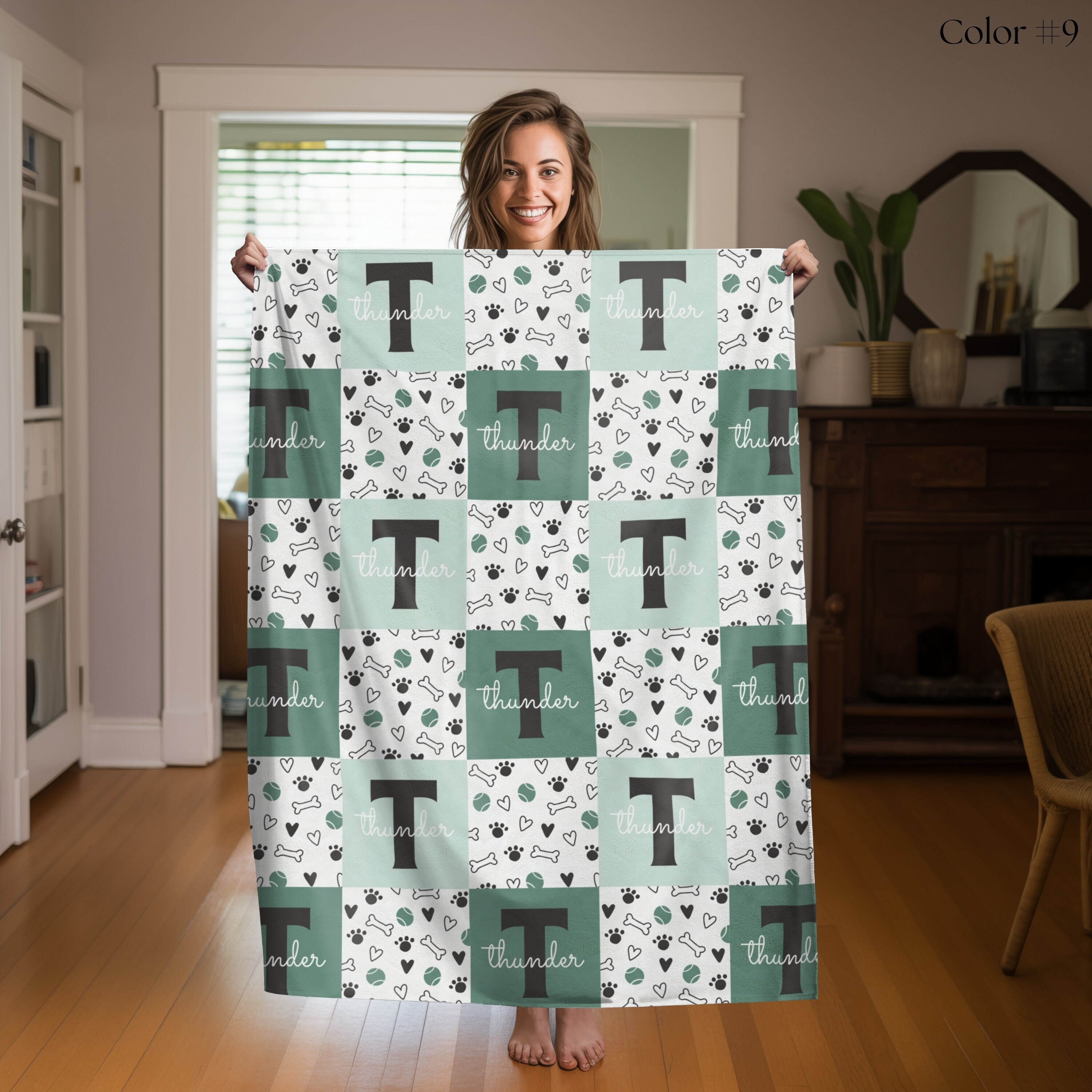 Dog Name Blanket with Bone and Ball, Personalized Dog Blanket, Cute Dog Blanket, Gift for Dog, Personalized Puppy Blanket, Dog Bedding