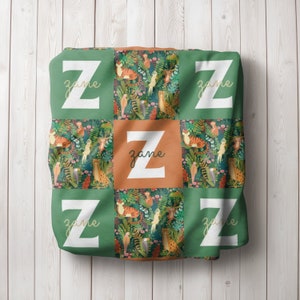 Jungle-Themed Baby Blanket, Personalized Baby Blanket, Jungle Animal Blanket, Cute Sherpa/Minky Baby Blanket Gift, Toddler Boy Blanket