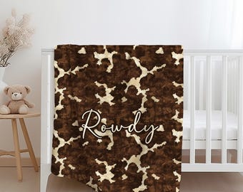 Couverture imprimée vache, couverture bébé personnalisée, couverture en peau de vache pour bébé/enfant en bas âge, couverture western vache ferme, cadeau vache, couverture bébé sherpa/minky