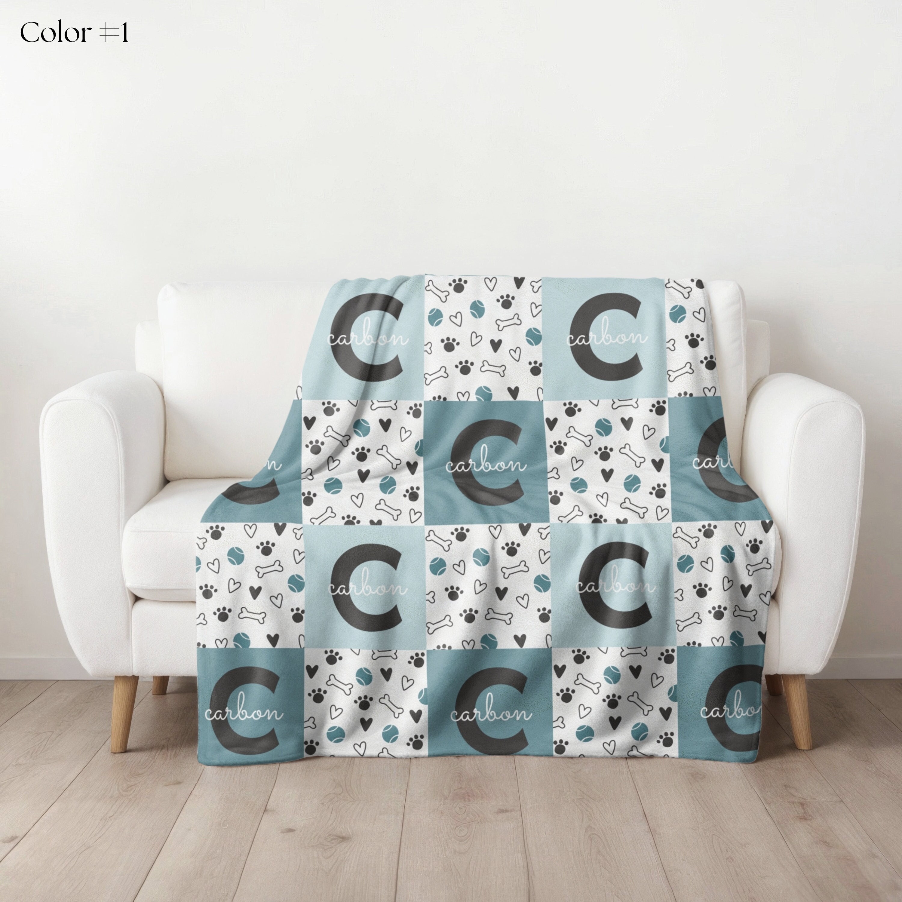 Dog Name Blanket with Bone and Ball, Personalized Dog Blanket, Cute Dog Blanket, Gift for Dog, Personalized Puppy Blanket, Dog Bedding