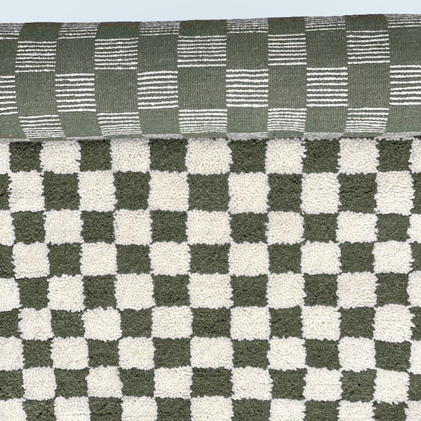 Green Checkered Rug | Olive Green Rug | Checkers Rug | Checkered Rug 8x10 | Checkered Shag Rug | Checkered Runner Rug | Checkereboard Rug