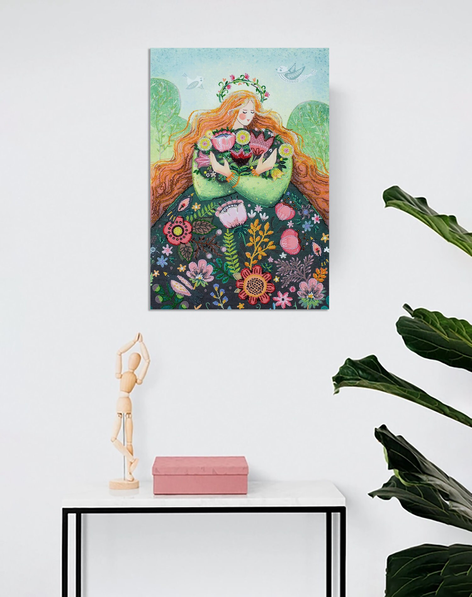 Embroidery Kit, Girl in Flowers, DIY, Spring Decor, DIY Сraft Kit, Home