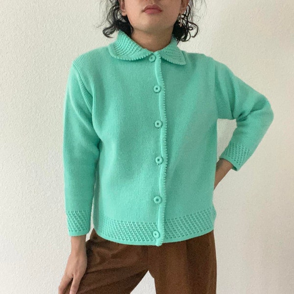 Vintage Turquoise Button Up Knit Sweater