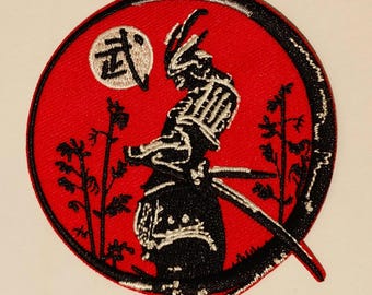 Red Samurai Warrior Patch Japanese Embroidered Badge Applique Sew or Iron on