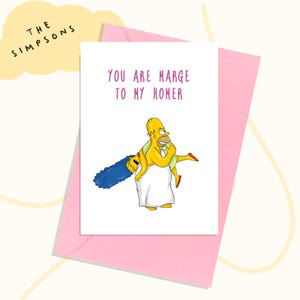 Baixar cartão de aniversário dos Simpsons | Cartão de amor digital | Presente de aniversário divertido para impressão | Marge Homer Simpsons