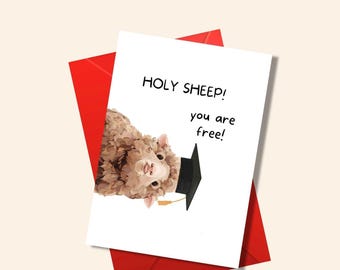 Funny Graduation Card Printable, Holy Sheep You Are Free Card, Graduation Gift for Her or Him, College Graduate Card, Digital Download