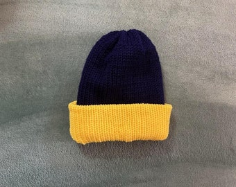 Navy and Yellow Handmade Knitted Hat