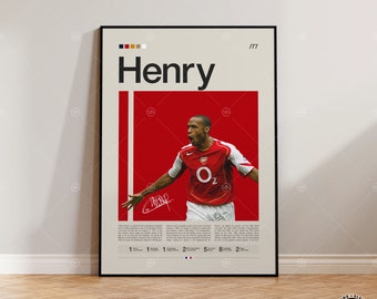 Poster Thierry Henry, affiche de footballeur français, cadeaux de football, affiche de sport, affiche de joueur de football, art mural football, affiches de chambre de sport