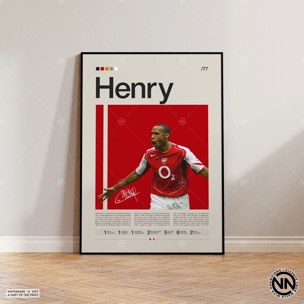 Thierry Henry Poster, französischer Fußballer Poster, Fußball Geschenke, Sport Poster, Fußballspieler Poster, Fußball Wandkunst, Sport Schlafzimmer Poster