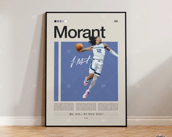 Ja Morant Poster, Memphis Grizzlies Poster, NBA Poster, Sportposter, Mid Century Modern, NBA Fans, Basketbalcadeau, Sportslaapkamerposters