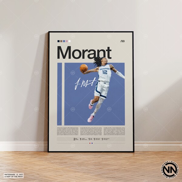 Ja Morant Poster, Memphis Grizzlies Poster, NBA Poster, Sports Poster, Mid Century Modern, NBA Fans, Basketball Gift, Sports Bedroom Posters