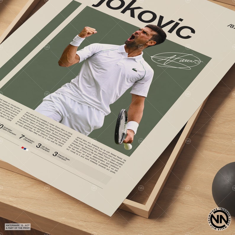 Novak Djokovic Poster, Tennisposter, Motivationsposter, Sportposter, moderne Sportkunst, Tennisgeschenke, minimalistisches Poster, Tenniskunst Bild 5