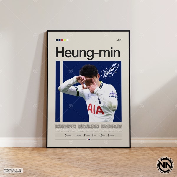 Son Heung-min Poster, Tottenham Hotspur Poster, Soccer Gifts, Sports Poster, Football Player Poster, Soccer Wall Art, Sports Bedroom Posters