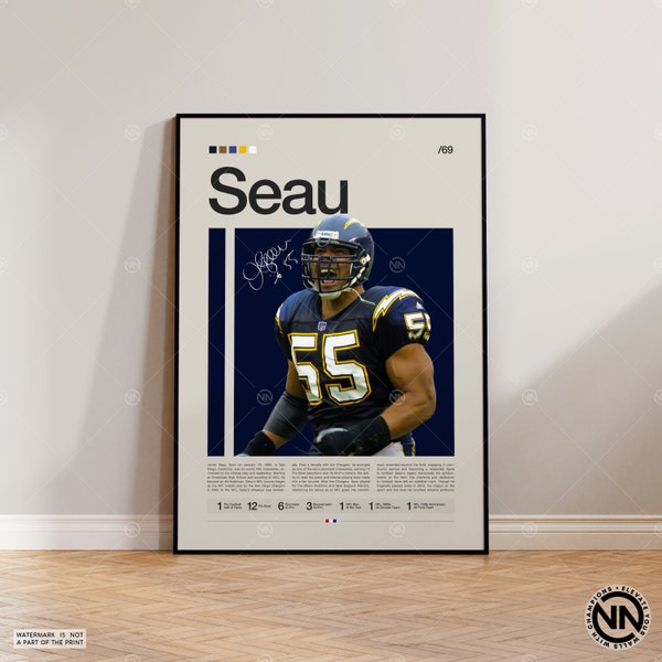 Junior Seau Poster, San Diego Chargers Print, NFL Poster, Sports Poster, NFL Fans, Football Poster, NFL Wall Art, Sports Bedroom Posters
