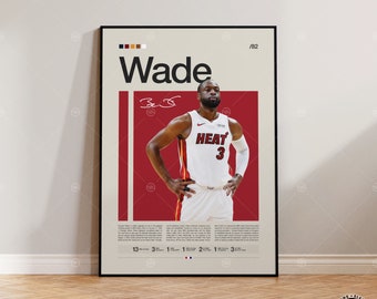 Dwayne Wade Poster, Miami Heat Poster, NBA Poster, Sports Poster, Mid Century Modern, NBA Fans, Basketball Gift, Sports Bedroom Posters