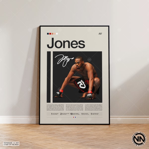 Jon Jones Poster, UFC Poster, MMA Poster, Boxing Poster, Sports Poster, Mid-Century Modern, Motivational Poster, Sports Bedroom Posters