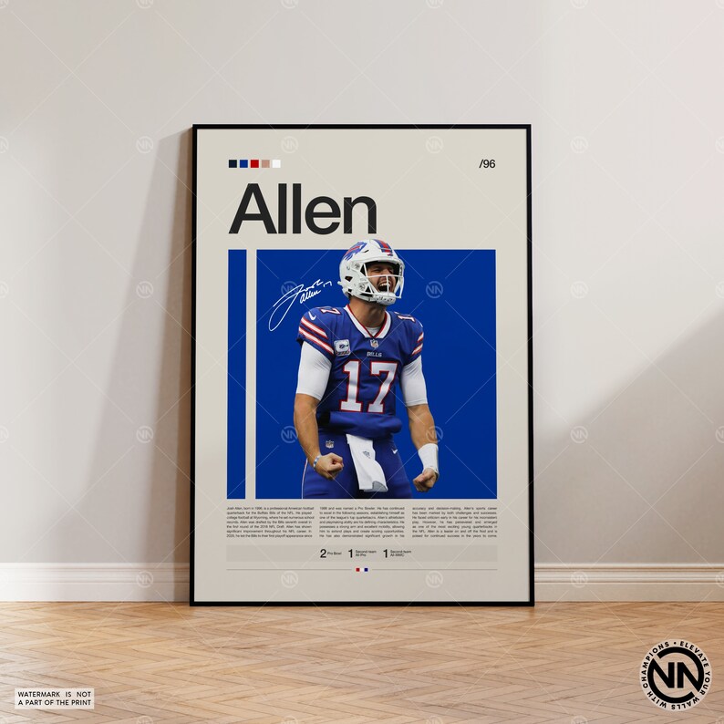 Josh Allen Poster, Buffalo Bills Poster, NFL Poster, Sports Poster, NFL Fans, Football Poster, NFL Wall Art, Sports Bedroom Posters image 1