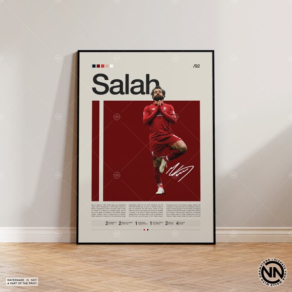 Mohamad Salah Poster, Egyptian Footballer Print, Soccer Gifts, Sports Poster, Football Poster, Soccer Wall Art, Sports Bedroom Posters