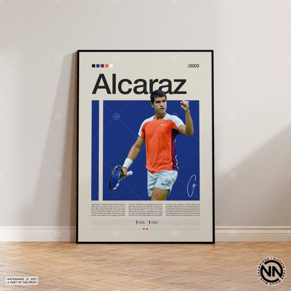 Carlos Alcaraz Poster, Tennis Poster, Motivationsposter, Sport Poster, moderne Sportkunst, Tennis Geschenke, minimalistisches Poster, Tennis Art