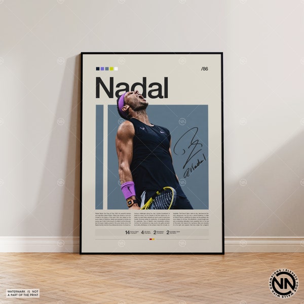 Poster Rafael Nadal, Poster de tennis, Poster de motivation, Poster de sport, Art sportif moderne, Cadeaux tennis, Poster minimaliste, Art tennis