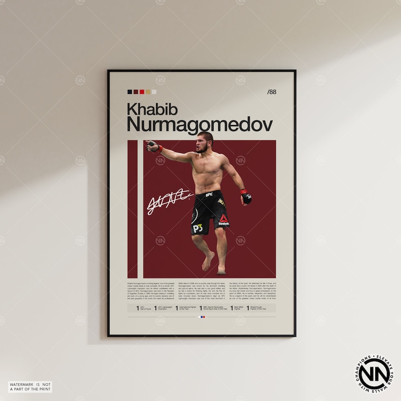 Khabib Nurmagomedov Poster, MMA Poster, Boxing Poster, Sports Poster, Mid-Century Modern, Motivational Poster, Sports Bedroom Posters image 6