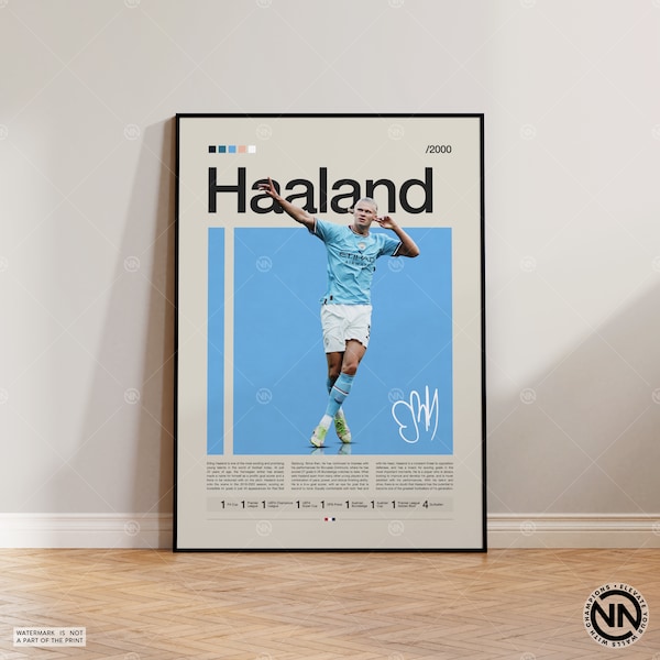 Erling Haaland Poster, Manchester City Poster, Fußball-Geschenke, Sport-Poster, Fußballspieler-Poster, Fußball-Wandkunst, Sport-Schlafzimmer-Poster