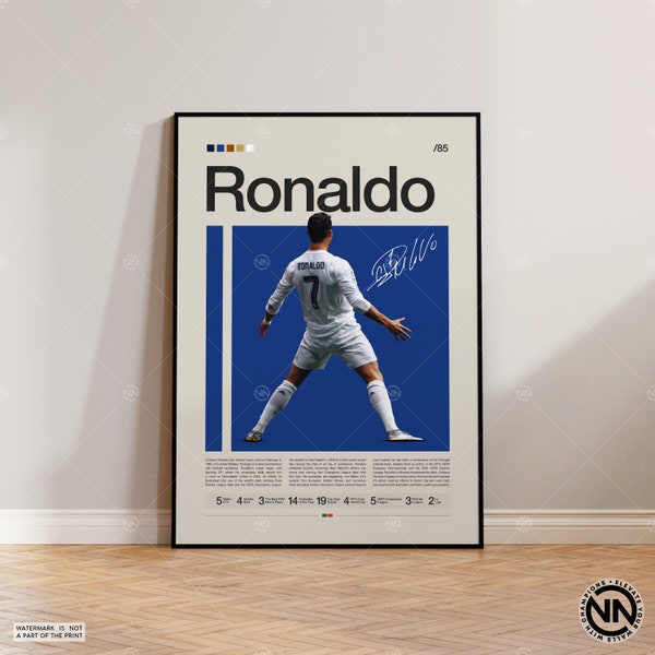 Cristiano Ronaldo Poster, Real Madrid Poster, Soccer Gifts, Sports Poster, Football Poster, Soccer Wall Art, Sports Bedroom Posters