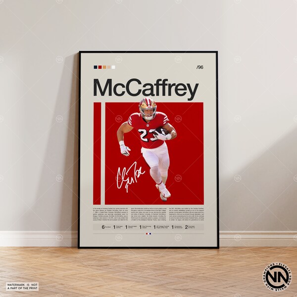 Christian McCaffrey Poster, San Francisco 49ers, NFL Poster, Sports Poster, NFL Fans, Football Poster, NFL Wall Art, Sports Bedroom Posters