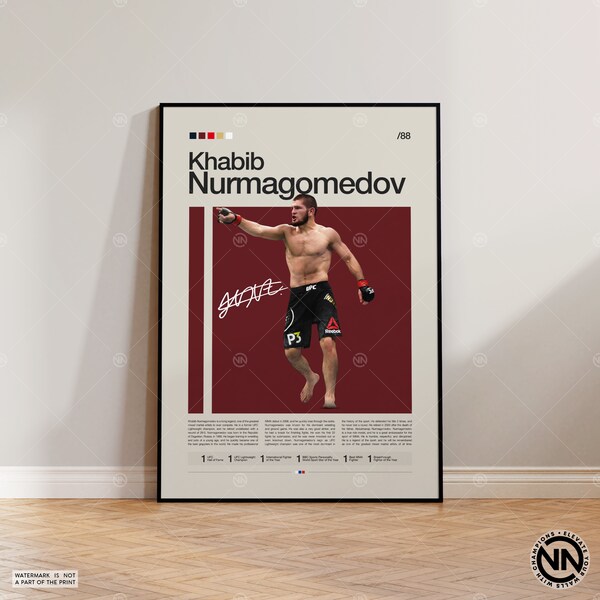 Khabib Nurmagomedov Poster, MMA Poster, Boxing Poster, Sports Poster, Mid-Century Modern, Motivational Poster, Sports Bedroom Posters