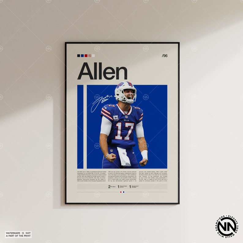 Josh Allen Poster, Buffalo Bills Poster, NFL Poster, Sports Poster, NFL Fans, Football Poster, NFL Wall Art, Sports Bedroom Posters image 6