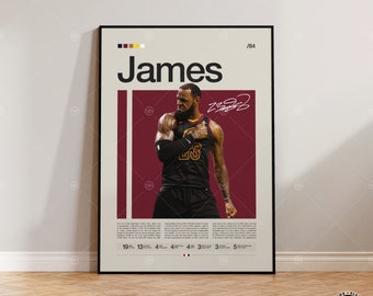 Lebron James Poster, Cleveland Cavaliers, NBA Poster, Sports Poster, Mid Century Modern, NBA Fans, Basketball Gift, Sports Bedroom Posters