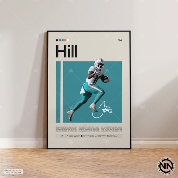 Tyreek Hill Poster, Miami Dolphins Print, NFL Poster, Sports Poster, NFL Fans, Football Poster, NFL Wall Art, Sports Bedroom Posters