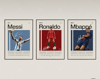 Lionel Messi, Cristiano Ronaldo, Kylian Mbappé, Legends 3 Poster Set, Soccer Gifts, Sports Poster, Football Player Poster, Soccer Wall Art