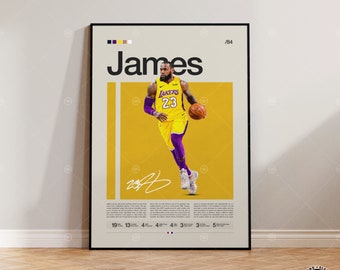 Cartel de Lebron James, Impresión de LA Lakers, Cartel de la NBA, Cartel deportivo, Moderno de mediados de siglo, Aficionados de la NBA, Regalo de baloncesto, Carteles de dormitorios deportivos