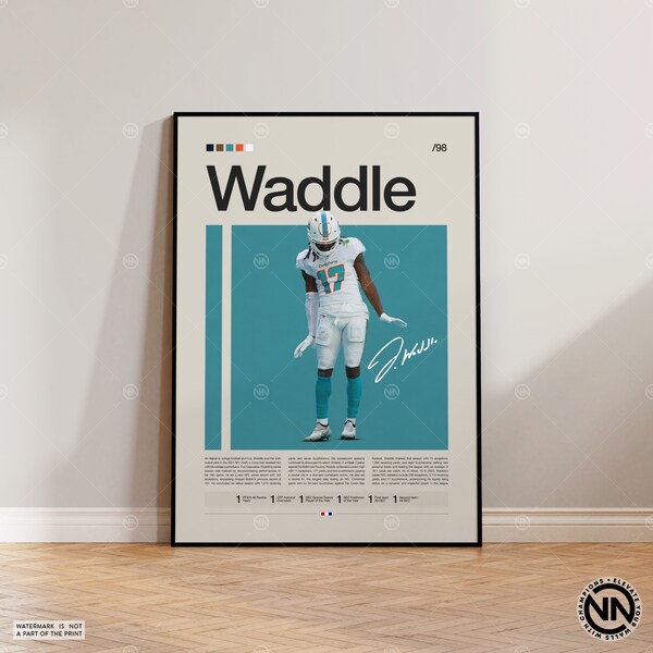 Jaylen Waddle Poster, Miami Dolphins Druck, NFL Poster, Sportposter, NFL Fans, Football Poster, NFL Wandkunst, Sport Schlafzimmerposter