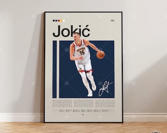 Nikola Jokic Poster, Denver Nuggets Print, NBA Poster, Sports Poster, Mid Century Modern, NBA Fans, Basketball Gift, Sports Bedroom Posters