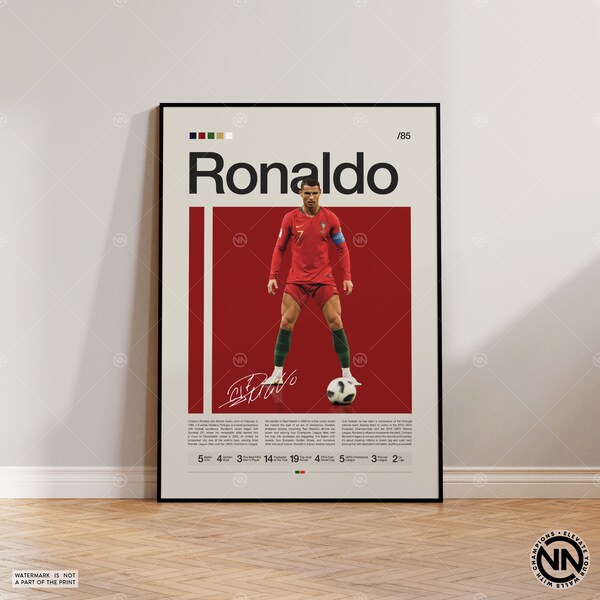 Cristiano Ronaldo Poster, Portugal Football Print, Soccer Gifts, Sports Poster, Football Poster, Soccer Wall Art, Sports Bedroom Posters