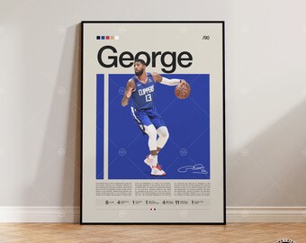 Paul George Poster, L.A. Clippers Poster, NBA Poster, Sports Poster, Mid Century Modern, NBA Fans, Basketball Gift, Sports Bedroom Posters