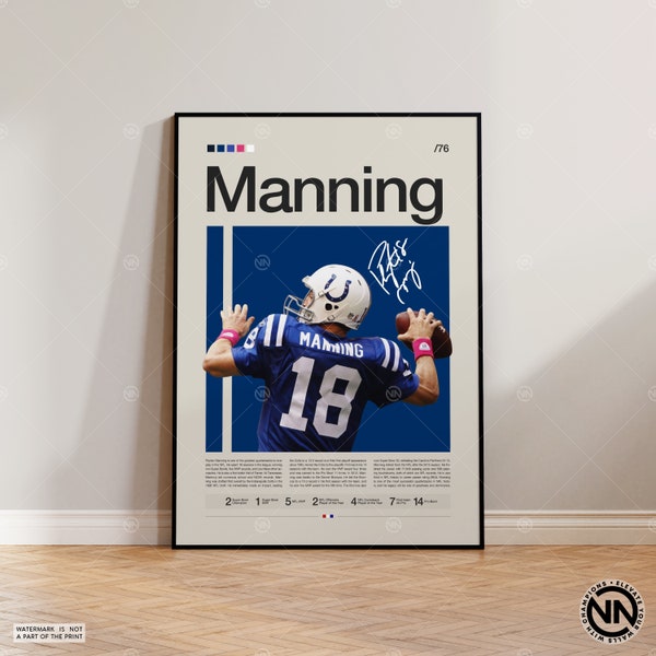 Affiche Peyton Manning, impression Indianapolis Colts, affiche NFL, affiche de sport, affiche de football, art mural NFL, affiches de chambre sport