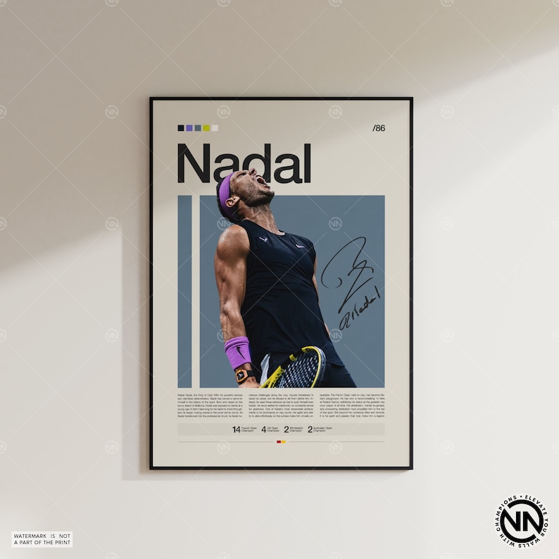 Rafael Nadal Poster, Tennis Poster, Motivational Poster, Sports Poster, Modern Sports Art, Tennis Gifts, Minimalist Poster, Tennis Art zdjęcie 6
