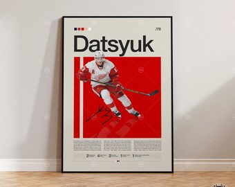 Pavel Datsyuk Poster, Detroit Red Wings Poster, NHL Poster, Hockey Poster, Sports Poster, Mid-Century Modern, Sports Bedroom Posters