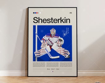 Igor Shesterkin Poster, New York Rangers Poster, NHL Poster, Hockey Poster, Sports Poster, Mid-Century Modern, Sports Bedroom Posters