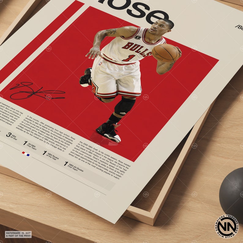 Derrick Rose Poster, Chicago Bulls, NBA Poster, Sports Poster, Mid Century Modern, NBA Fans, Basketball Gift, Sports Bedroom Posters image 5