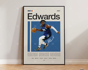 Anthony Edwards Poster, Timberwolves Print, NBA Poster, Sports Poster, Mid Century Modern, NBA Fans, Basketball Gift, Sports Bedroom Posters