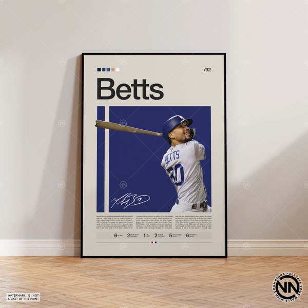 Mookie Betts Poster, Los Angeles Dodgers Poster, Baseball Prints, Sports Poster, MLB Poster, Baseball Wall Art, Sports Bedroom Posters